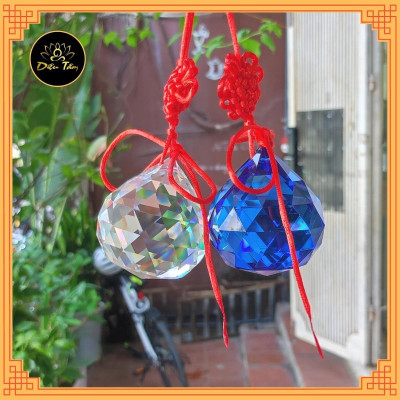 Quả cầu treo pha lê phong thuỷ đa giác nhiều màu có dây treo tâm kết 