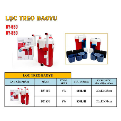 Máy Lọc Treo Bể Cá BAOYU BY-650/850 | Lọc Váng Xoay, Nước Sạch Hồ 30-90cm