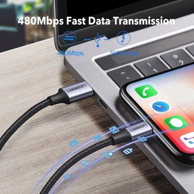 Ugreen UG60757US304TK 25cm cáp usb type c ra apple lightning bọc nhôm chống nhiễu màu đen 0.25m - HÀNG CHÍNH HÃNG