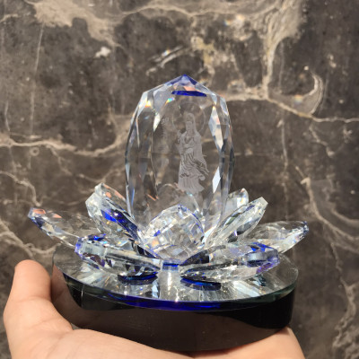 Tượng Phật Bà Quan Âm Tòa Sen Pha Lê Trong, Tượng Nước Hoa Quan Âm, Tặng Kèm Tinh Dầu Và Đế Chống Trượt