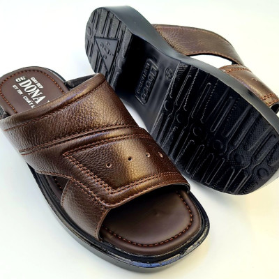 Dép nam da bò thật 100%DONAVY đế cao 5cm kiểu TOMY cao cấp đi rất nhẹ DTOMY