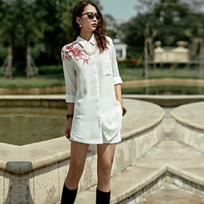 Áo Sơ Mi Nữ Oversized Áo Thêu TOP120 Thời trang thiết kế Hity (Trắng Kim Cương)