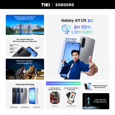 Điện Thoại Samsung Galaxy A17 LTE (8/128GB), Kính Cường Lực Gorilla Victus, Camera 50MP & IOS, AI Gemini - Hàng Chính Hãng