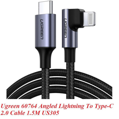 Ugreen UG60764US305TK 1.5M đầu lightning bẻ 90 độ có chip MFI ra cáp USB type C màu đen - HÀNG CHÍNH HÃNG