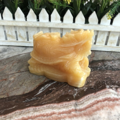 Tượng Long Quy ( Rùa đầu Rồng ) cõng gậy như ý phong thủy đá ngọc hoàng long - Dài 10cm