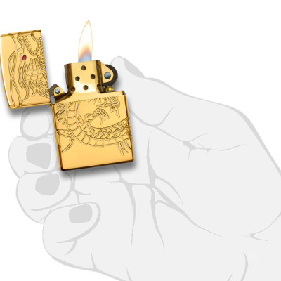 Bật Lửa Zippo Red Eyed Dragon 360 Degree Engraving Gold Plate 29265
