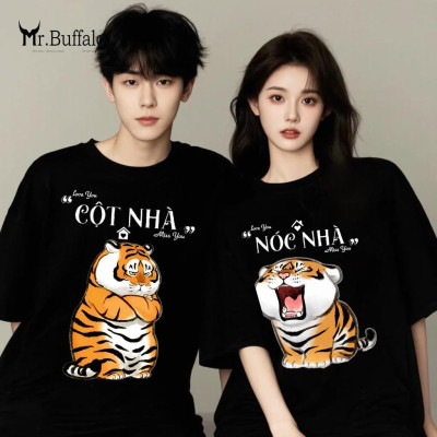 Áo đôi tay lỡ unisex hổ cute nóc nhà - cột nhà T66-T67 Mr.Buffalo