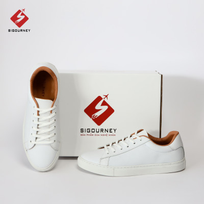 Giày Sneaker da bò màu trắng SIGOURNEY giày thể thao nam TT-001 bảo hành 18 tháng