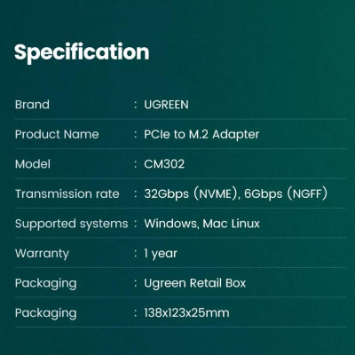 Ugreen UG70504cm302TK Card chuyển Pci-e sang M.2 NVME - M.2 SATA ( NGFF ) - HÀNG CHÍNH HÃNG