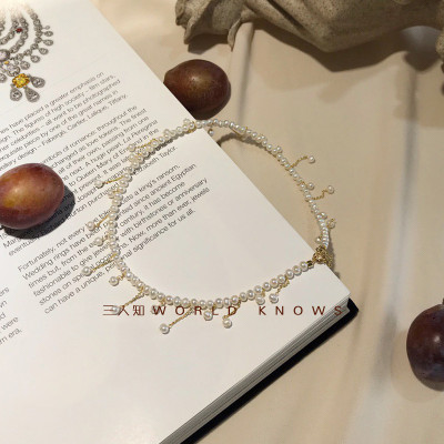 Set dây chuyền vòng cổ và lắc tay hạt tròn tua rua nữ tính Hàn Quốc