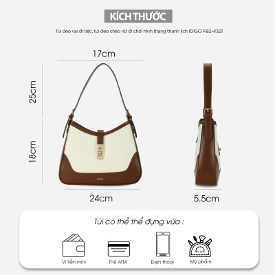 Túi đeo chéo nữ đi chơi hình thang thanh lịch IDIGO FB2 - 4321, túi xách nữ sang chảnh đi tiệc