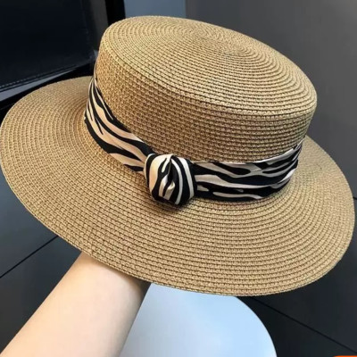 Nón mũ rộng vành nhỏ chất liệu cói mũ rộng vành đi biển phối đai vân sọc Zebra mẫu mới thời trang Hàn Quốc dona24082505
