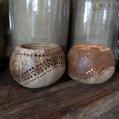 Đèn Gáo Dừa Đựng Nến Tealight Handmade Đèn Decor Tự Nhiên Trang Trí Spa Cafe Homestay