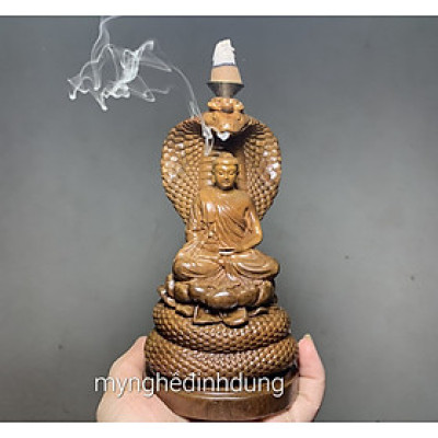 TƯỢNG THẦN RẮN BẢO VỆ ĐỨC PHẬT BẰNG GỖ BÁCH XANH THƠM NỨC KT CAO 20×11×10CM