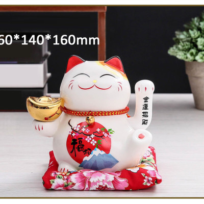 Mèo Thần Tài Maneki Neko Vẫy Tay Chiêu Tài Lộc Bằng Gốm Sứ Tặng Kèm Túi Lót PaKaSa - Hàng Chính Hãng 
