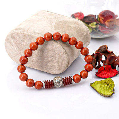 Vòng tay phong thủy Jasper đỏ 8mm + khoen bạc + Charm