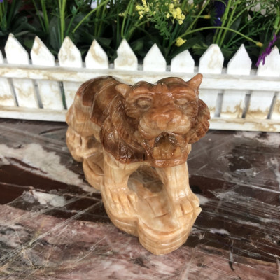 Tượng con Cọp, Hổ giáp, tuổi Dần phong thủy đá cẩm thạch vân gỗ trang trí phòng khách, bàn làm việc - Dài 15 cm