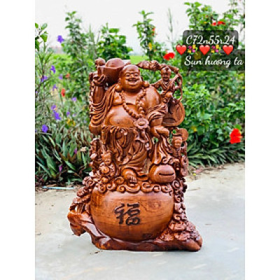 Tượng phật di lặc ngũ phúc bằng gỗ sụn hương ta cực đẹp kt cao 72×55×24cm