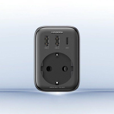 Ugreen UG90613CD314TK 30w 2 cổng USB A và 1 USB-C màu xám 2A1C Sạc điện thoại cắm tường EU tròn - HÀNG CHÍNH HÃNG