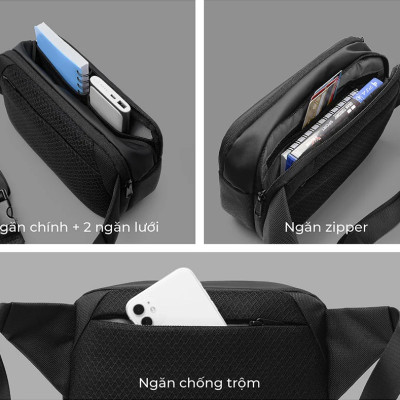 Túi Đeo Chéo KINGBAG BAMBOO vải trượt nước, nhiều ngăn tiện dụng - Hàng Chính Hãng