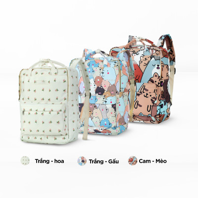 Balo đựng laptop 14 inch, ba lô sinh viên đựng máy tính vải polyester hoạt hình dễ thương IDIGO FBP6 - 3393