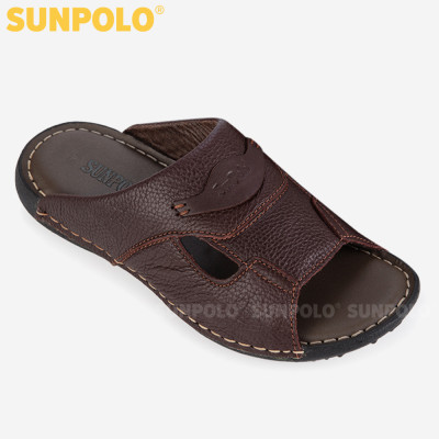 Dép Da Nam, Dép Nam Quai Ngang Da Bò SUNPOLO SQND36 (Nâu)
