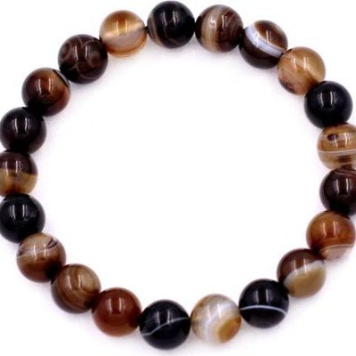 Vòng chuỗi đeo tay Mã Não Nâu Sọc 8 ly 21 hạt - hợp mệnh Kim, mệnh Thổ - Vòng size phù hợp cho nữ