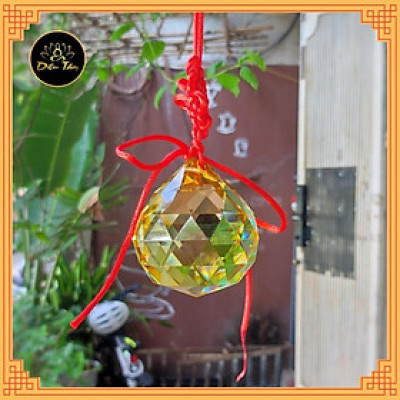 Quả cầu treo pha lê phong thuỷ đa giác nhiều màu có dây treo tâm kết 