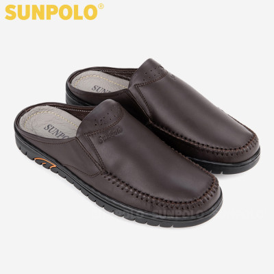 Dép Sục, Dép Sapo Nam Da Bò SUNPOLO SPO293 Bền đẹp (Đen, Nâu)
