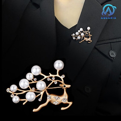 Trâm Cài Áo Nữ Quà Tặng Hươu Vàng Đính Đá Ngọc Trai Trang Nhã Sang Trọng (Kèm Hộp)