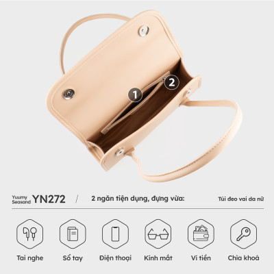 Túi Yuumy ( Thời trang nữ cỡ trung nắp gập nhấn viền - Túi đeo vai da Seasand YN272 )