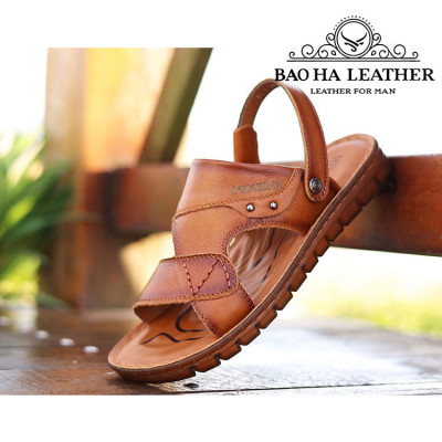 Dép nam quai hậu da bò thật BHD9808 Dép sandals nam quai ngang