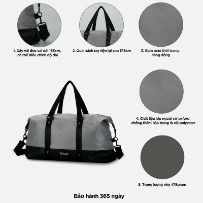 Túi xách nữ đeo vai du lịch đa năng, túi tập gym / yoga siêu nhẹ, túi đeo vai đi bơi vải oxford chống thấm IDIGO UF6 - 4324