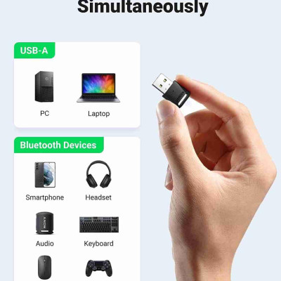 Ugreen UG80890CM390TK BT 5.0 Màu Đen USB nhận Bluetooth chuẩn 5.0 hổ trợ kết nối 5 thiết bị Bluetooth cùng lúc KHÔNG hổ trợ Apple - HÀNG CHÍNH HÃNG