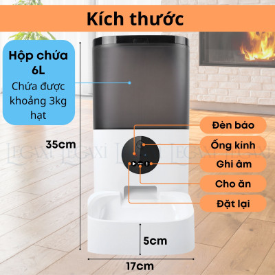 [XÃ LỖ] Máy Cho Ăn Tự Động Chó Mèo Pet Thú Cưng Dung Tích 6 Lít Camera Kết Nối Bluetooth App Ghi Âm Dudupet Cat Dog Legaxi