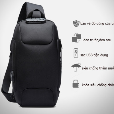 Túi đeo ngực,đeo chéo nam tích hợp sẵn công nghệ khóa chống trộm cao cấp phong cách châu âu