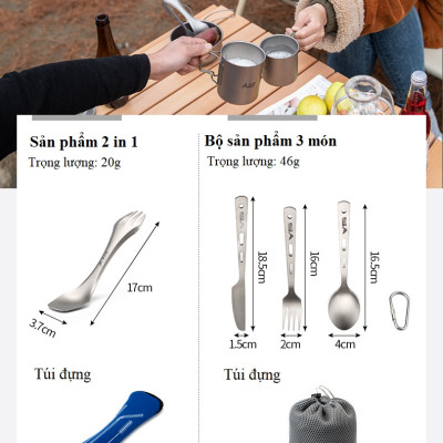 Bộ Dao Dĩa Titanium Không Gỉ Dành Cho Dã Ngoại- SK050