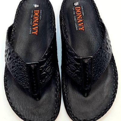  DÉP KẸP NAM DA BÒ, QUAI IN NỔI HỘT NHÌN BẮT MẮT - ĐẾ KÉP MANG SIÊU BỀN