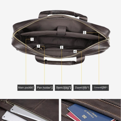 Cặp công sở nam BHM5013 Da bò thật, vừa laptop đến 17inch
