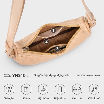 Túi Yuumy ( Thời trang dáng bán nguyệt họa tiết quả trám size 21 - Túi đeo vai da Seasand YN240 )