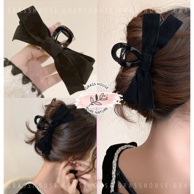 Kẹp tóc răng cưa hình nơ chéo đen bóng bản nhỏ sang chảnh cho nàng theo phong cách hàn quốc