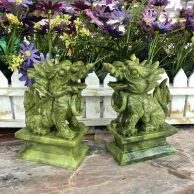 Cặp tượng Kỳ Lân phong thủy đá ngọc ấn độ - Cao 12cm
