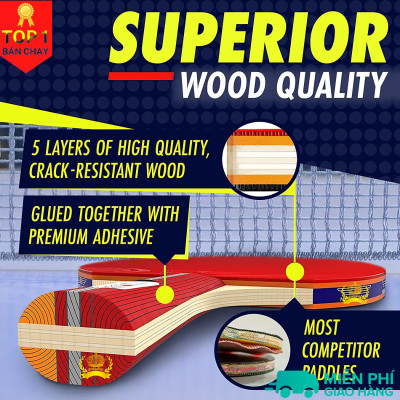 Vợt bóng bàn combo 2 chiếc tặng kèm 3 quả bóng và túi đựng - chính hãng dododios - Thiết kế chuẩn quốc tế