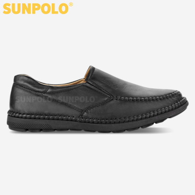 Giày lười nam da bò đế cao su mũi tròn SUNPOLO MOI015 có big size lớn 45 46