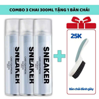 Combo 3 Chai Xịt Tạo Bọt Vệ Sinh Giày, Dép và Túi Xách, Bình Xịt Làm Sạch Trắng Giày