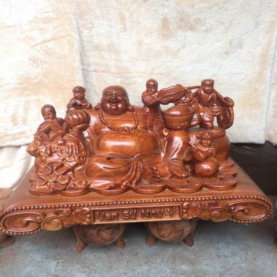 Tượng phật di lặc ngũ phúc bằng gỗ hương đá kt 50×28×26cm