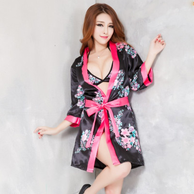 Áo choàng ngủ nữ chất voan lụa mềm mại kèm bộ lót - Đen xanh