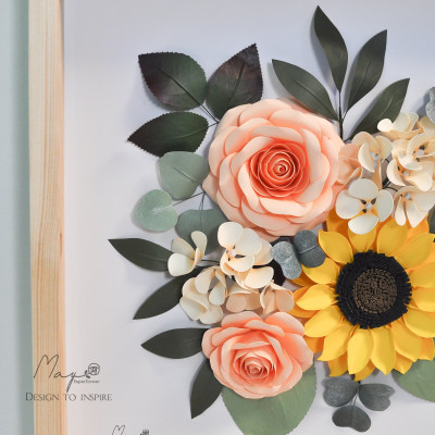Tranh Hoa Giấy Handmade Trang Trí - Bình Minh MAYPAPERFLOWER Khung Gỗ Size 33x33cm