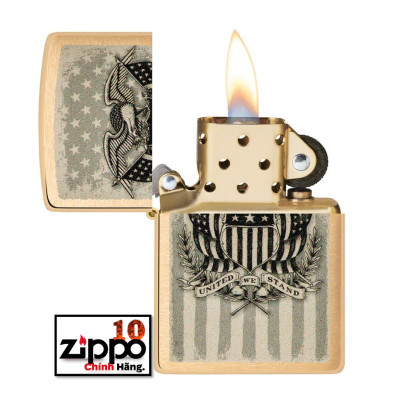 Bật lửa Zippo 46230 American Crest Brushed Brass - Chính hãng 100%
