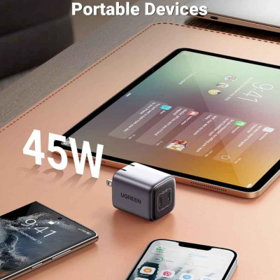 Ugreen UG15331CD294TK 45W Bộ sạc nhanh Nexode GaN 2 cổng USB Type-C PD3.0 Màu Trắng chuẩn cắm US foldable - HÀNG CHÍNH HÃNG